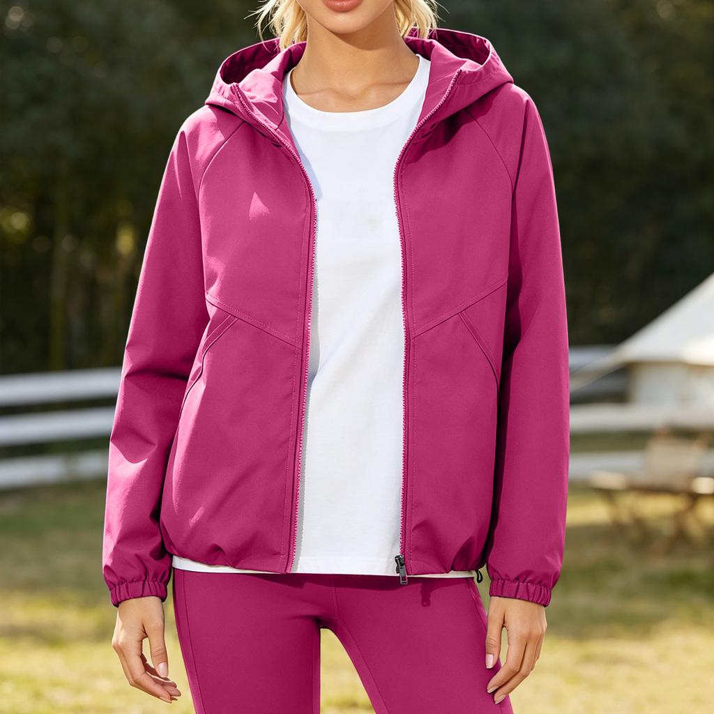 Leichte Kapuzenjacke für Damen, lässige lockere Passform, Outdoor-Windjacke, schlichtes Design, Pendler-Oberbekleidung, einfarbiger Stil, Frühling Herbst