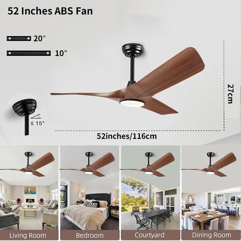 52 Inch Walnut Ceiling Fan, Remote Control with Adjustable Lights, 3 Fan Blades Reversible Indoor Lighting Pendant Light