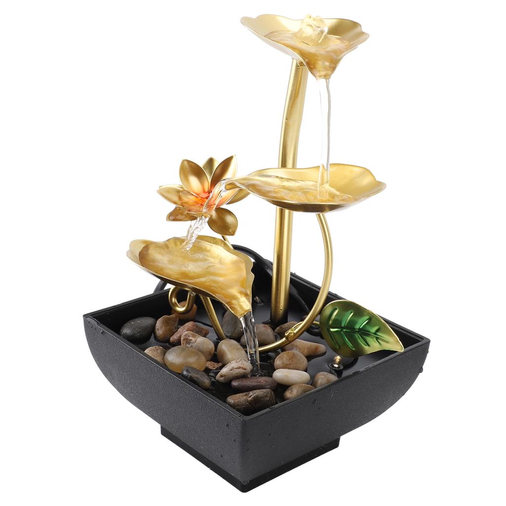Tabletop Waterfall Fountain 3 Tier Lotus Leaf LED Light Circulating Flowing Water Adjustable Indoor Desk Water Fountain