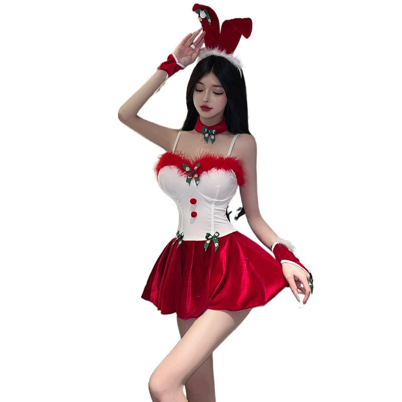 Sexy Fluffy Bunny Girl Christmas Costume - Role Play Backless Dress