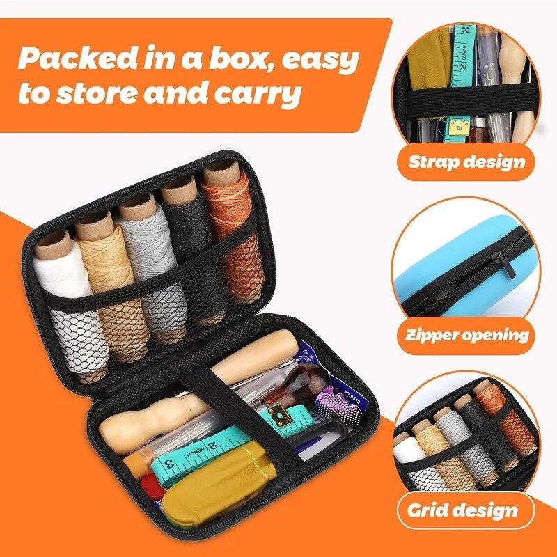 BUDDUR Zestaw Narzędzi do Szycia Skóry z Woskowanymi Niciami i Nakładkami na Palce Zestaw Akcesoriów do Ręcznego Szycia DIY Rękodzieło