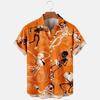 Pumpkin Bat Halloween Element Short Sleeve Turn-Down Collar Shirt