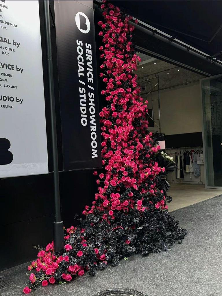 Red Rose Waterfall Flower Wall - Artificial Floral Arrangement for Weddings and Events