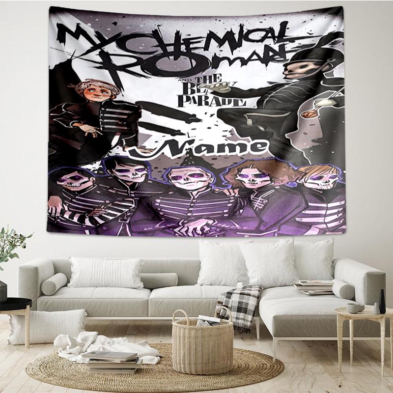 Custom Name My Chemical Romance Print Tapestry, Backdrop, Easy Setup, Ideal for Bedroom, Office & Living Room, with Aesthetic Wall Hanging Decor.