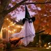 Classic Witch Flying Broom Decor Halloween Ghost Hanging Ornament, Spooky Hat Theme Room Layout Pendants for Indoor Outdoor Haunted House Party