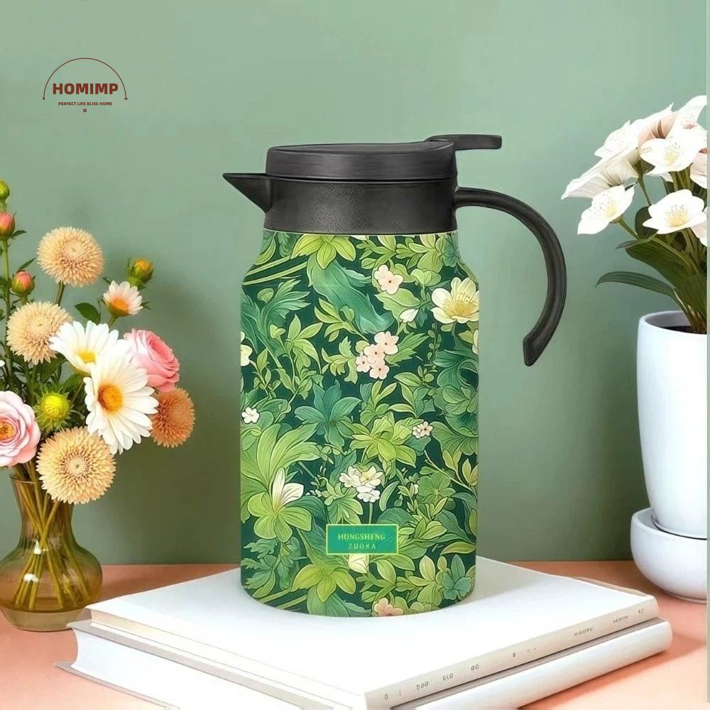 Retro Flower Insulated Kettle Hot Water Stainless Steel Vacuum Flask Floral Printing Large Capacity Water Cup Household