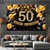 Background Banner - Elegant Black and Gold - 50th Birthday Theme Pattern Background Fabric, for Party Supplies