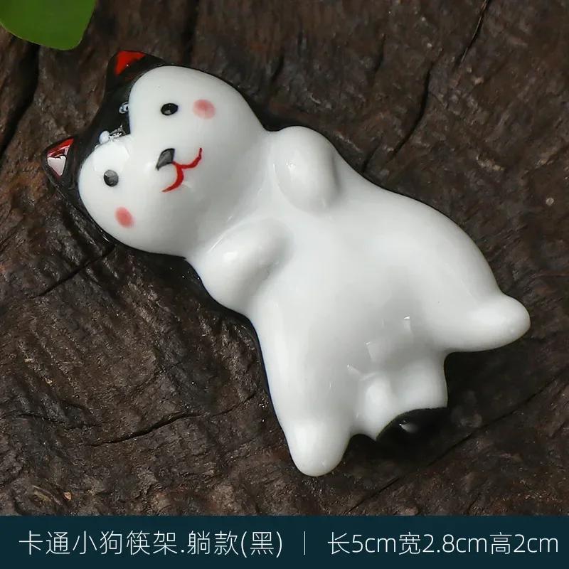 Japanese Style Underglaze Ceramic cute dog Chopstick Holder Tableware Restaurant Simple Oval Spoon Bracket Utensil For Kitchen