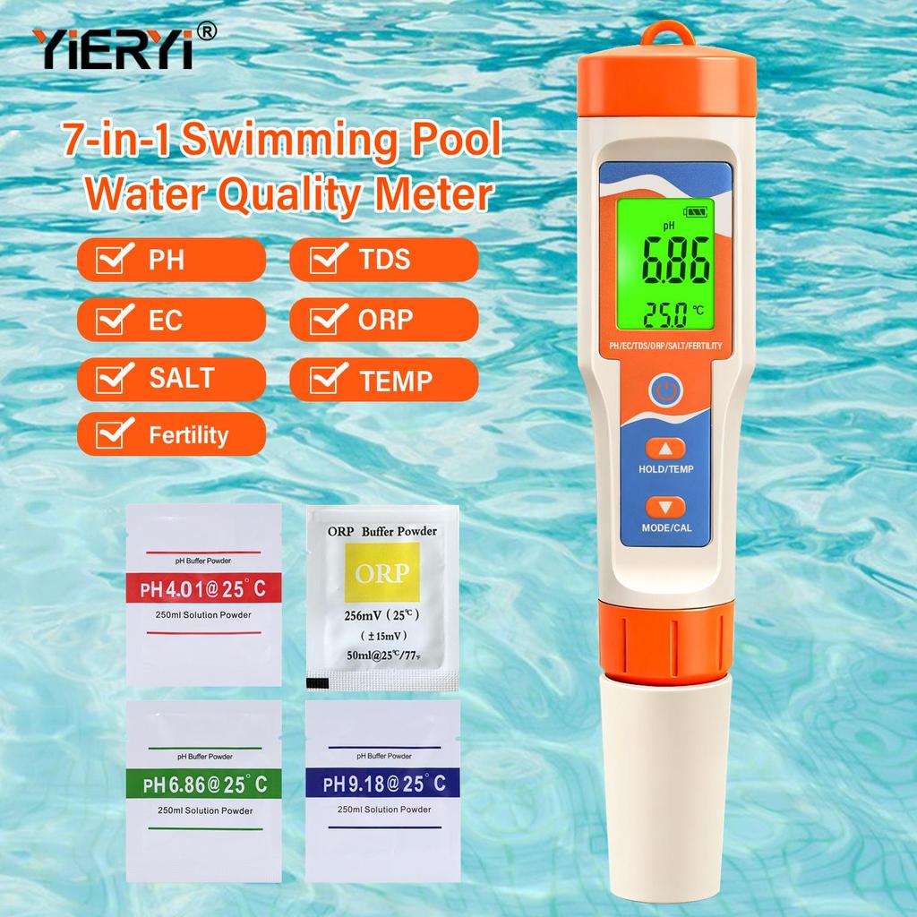 7 In 1 Digital PH EC TDS ORP Salinity Fertility Temperature Water Quality Tester Pen With ATC For Aquarium Hydroponics Spa