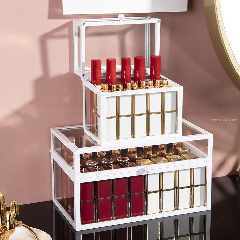 Portarossetti in vetro a 15/24/40 scomparti, vetrina antipolvere, scatola portaoggetti per la bellezza, lussuoso organizer per il trucco con divisori rimovibili