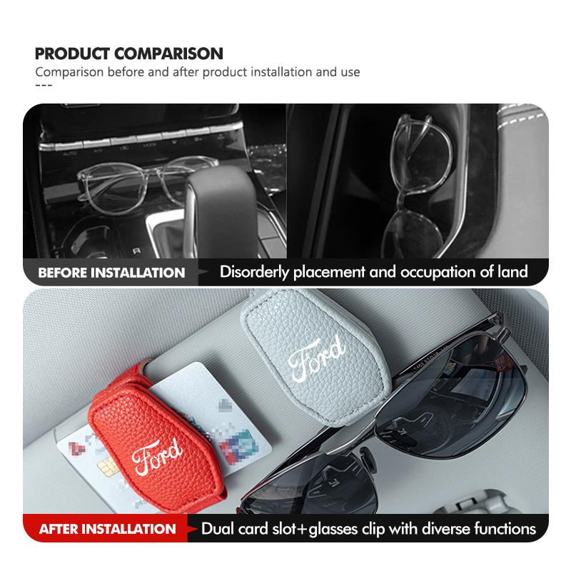 PPWE7 Car Sun Visor Glasses Holder Sunglasses Card Eyeglass Clip For Ford Focus Mk2 Mk3 Mk4 Fiesta Ranger Mondeo S-MAX Kuga
