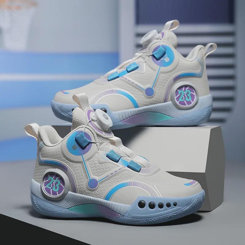 Pantofi de baschet de vară respirabili pentru bărbați cu buton rotativ pentru tineri și studenți