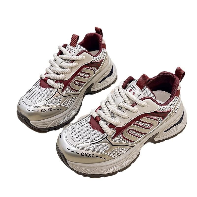 European Station Thick-soled Heightening Dad Shoes Women's Ins Tide Explosion Versatile Super Fire Fashion Casual Shoes Genuine Leather Sports Shoes