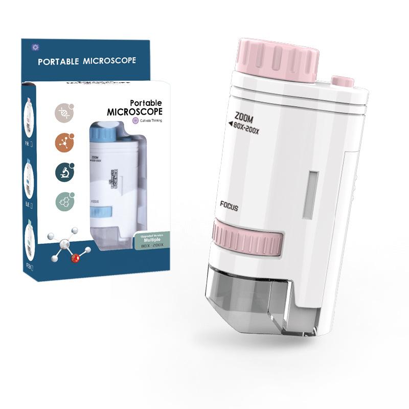 

Portable Handheld Mini Microscope Outdoor With Base Scientific Experiment Biological Observation Puzzle Toy Gift рожевий