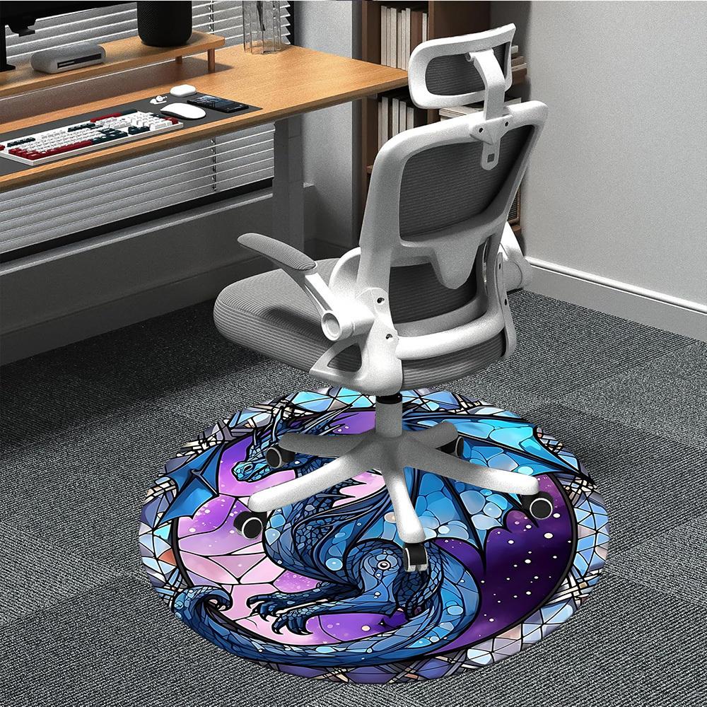 1pc StainedGlass Dragon Office Round Area Rug, Under Office Chairs Bedroom Living Room Home Decor, Room Deco, Available in Various Sizes