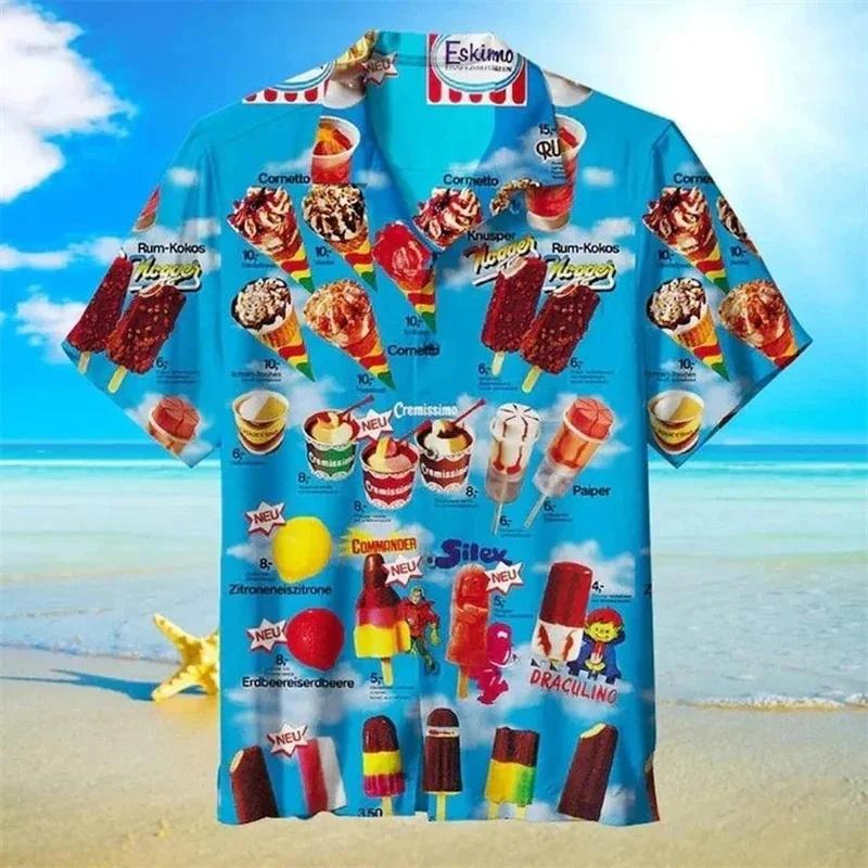 Kaltes Eis-Grafik Hawaiianisches Hemd für Herren 3D-Druck Eislutscher Aloha Hemden Sommer Kurzarm Strand Revers Bluse Oberteile