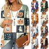 Leichter Damen-Cardigan mit Halloween-Print, Dreiviertelärmel, Lockere Passform für legere Halloween-Outfits