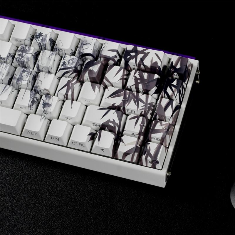 Bambuswald-Thema PBT Tastenkappen Originalprofil Farbstoff Sub Seitendruck Für 61 64 68 ANSI ISOs Mechanische Tastaturen