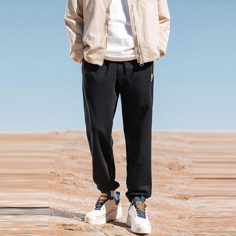 Anta Logo Print Solid Casual Sweatpants With Cuffed Ankles Men Bottoms Basic-Black 152148749R-1