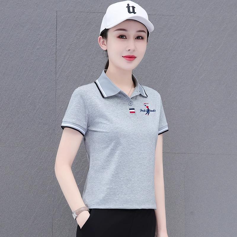 

Женская летняя белая футболка-поло из чистого хлопка с короткими рукавами и возможностью нанесения логотипа, коллекция 2025 года XL (105-115 jin) серый