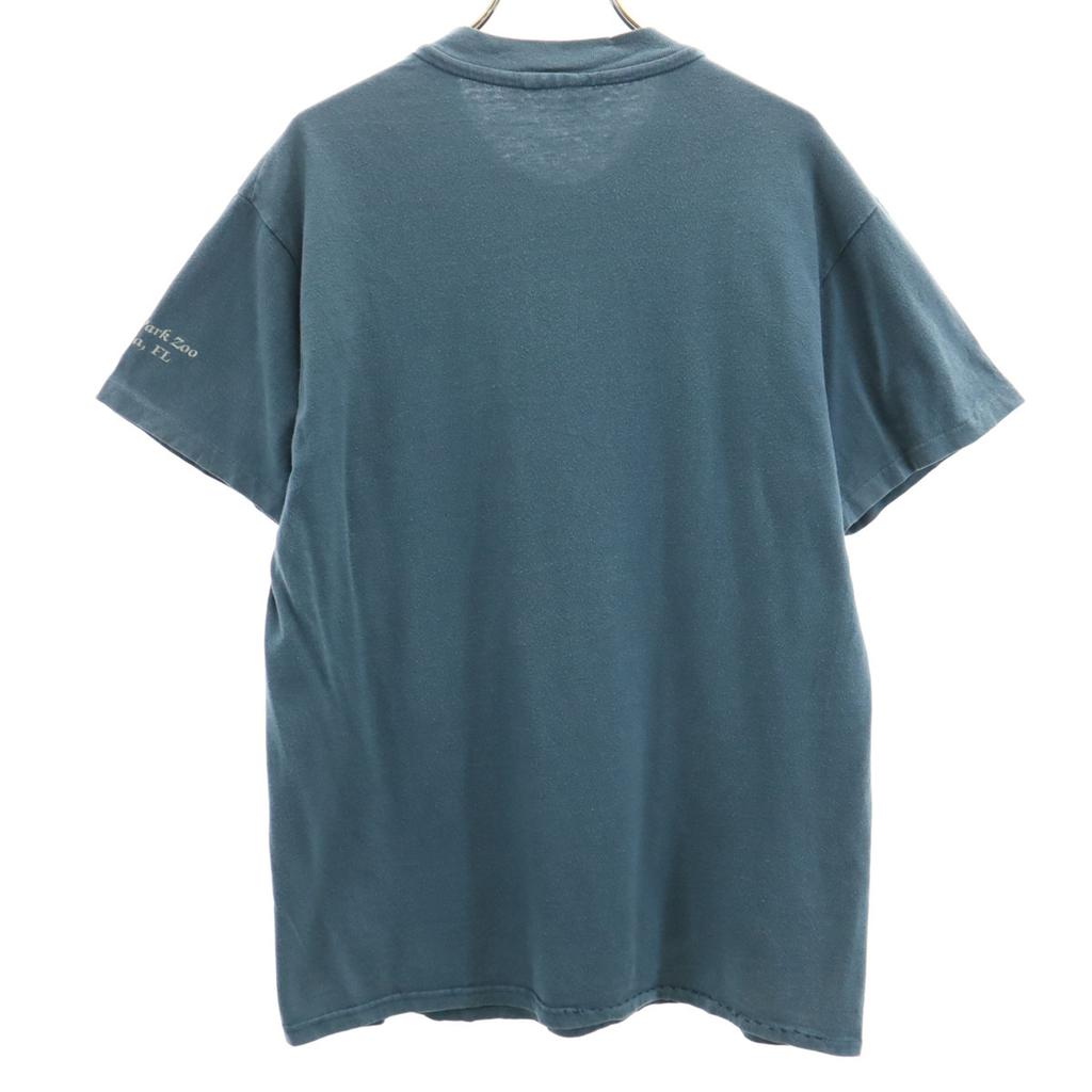 OLD 90s Wolf Short Sleeve T-shirt Charcoal Gray Animal Pattern Men's Used