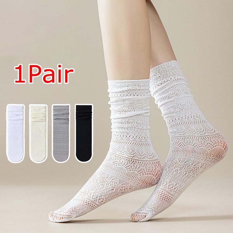 1 Pair Flower Lace Socks Fashion Mesh Retro Hollowed Out Lolita Crew Socks Sweet Pile Socks Daily Thin Vintage Women