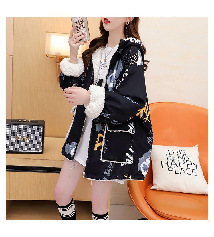 Reversible Women's Lambswool Hooded Sweatshirt - Fleece-lined, Thick Cardigan for Autumn/Winter