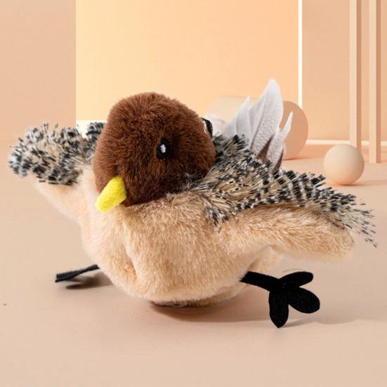 Yousheng Flapping Wings Cat Toy USB Rechargeable Interactive Plush Bat Owl Chicken Toy Squeaking Catnip Toy Chirping Animals Electric