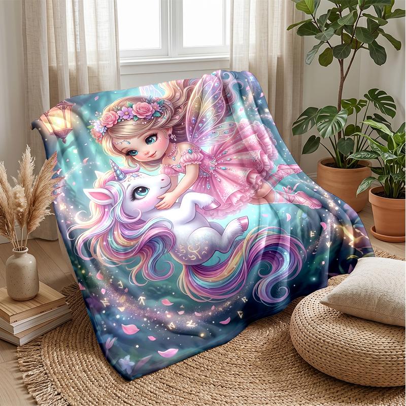 Fairy and Dragon Enchanted Night Theme blanket Lightweight Warm Flannel Blanket Decorative Throw Blanket for Home Decoration