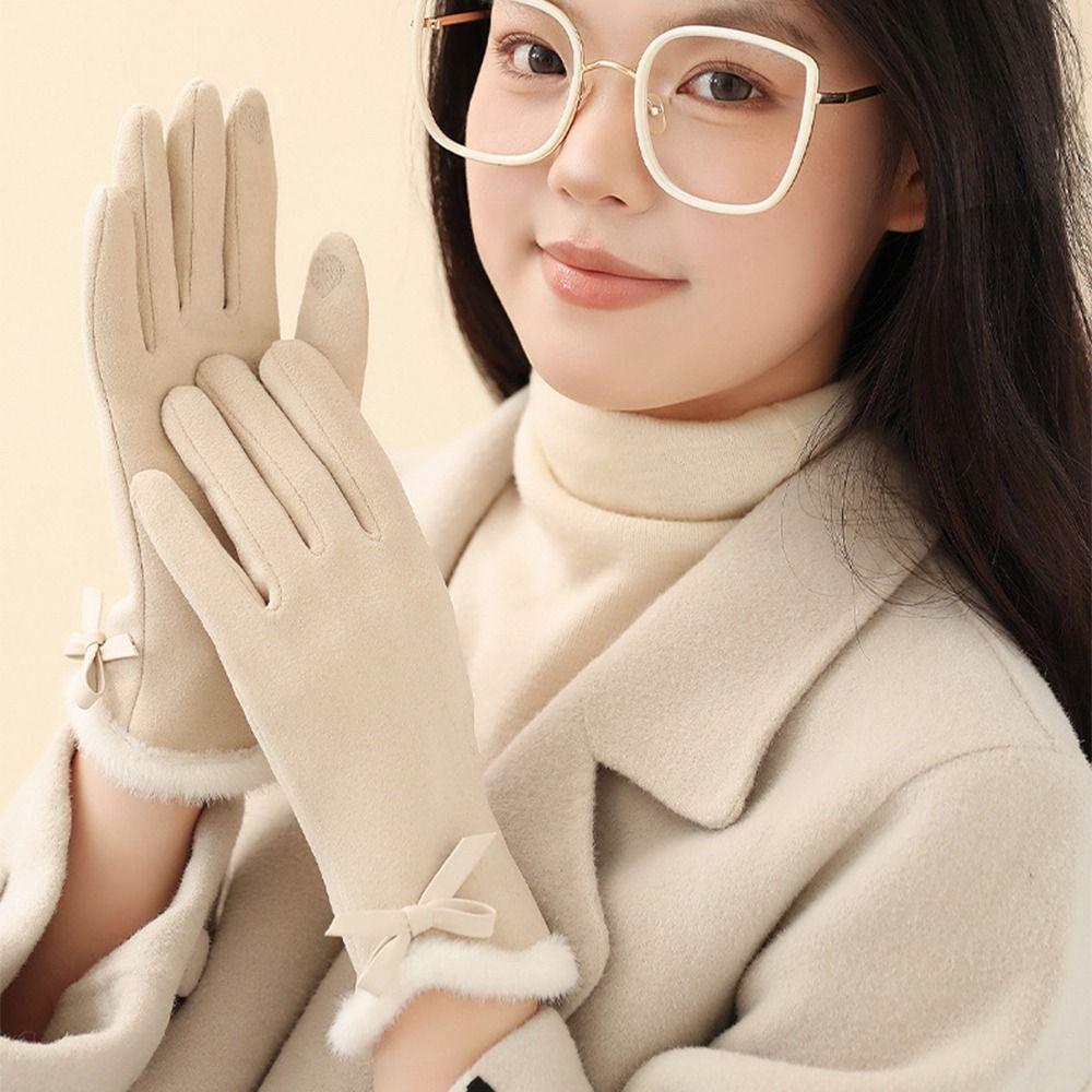 Solid Color Female Touchscreen Gloves Thermal Lined Cycling Warm Gloves  Winter Protection