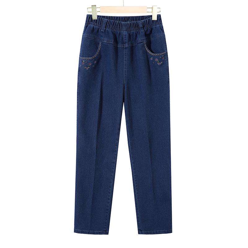 

High-Waisted Straight-Leg Denim Jeans for Middle-Aged Women, Loose Fit for Spring and Autumn 2XL темно-синий