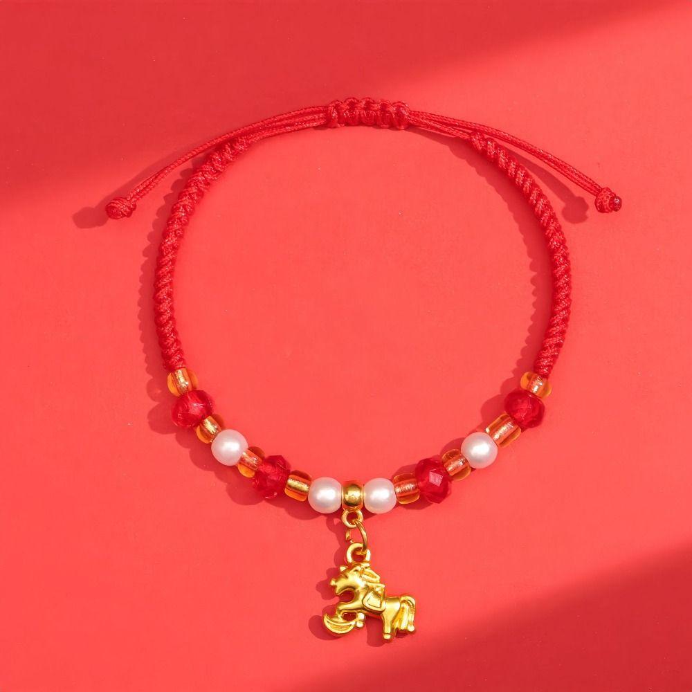 Chinese Style Horse Year Bracelet 2026 Horse Year Fortune Bracelet Lucky Pony Red Rope  Girls