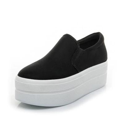 Moda 6CM Plataforma Cuña Vaquera Otoño Elástico Alto Marca Zapatillas Gruesas Moda Casual Primavera Slip on Zapatos Negros Blancos 2024