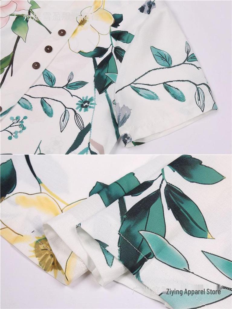 Women's Summer Retro Print Loose Cotton-Linen Short Sleeve Casual T-Shirt