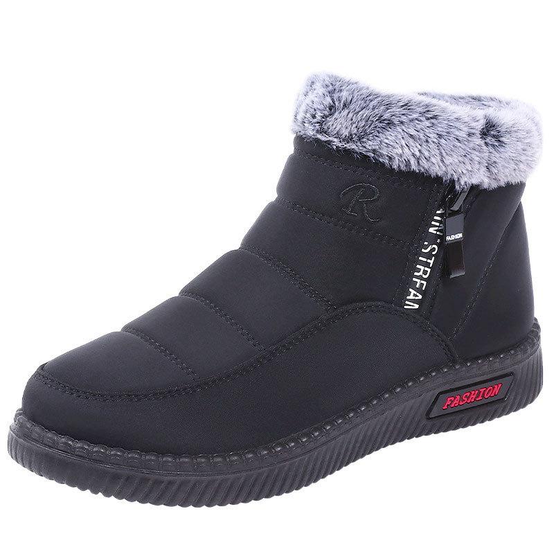 Winter new medium and low-top cotton boots women's side double zipper snow boots velvet warm mother boots