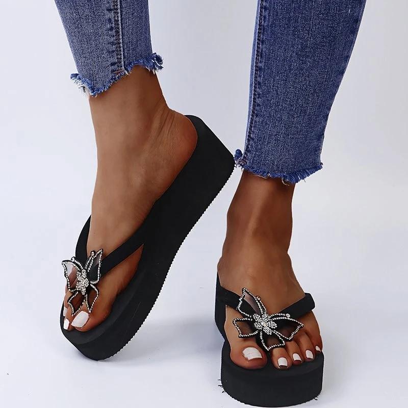 Fashion Fashion Bowknot Wedges Flip Flops Women Clip-Toe Platform Summer Slippers Woman Plus Size Elegant Non-Slip Sandals Mujer