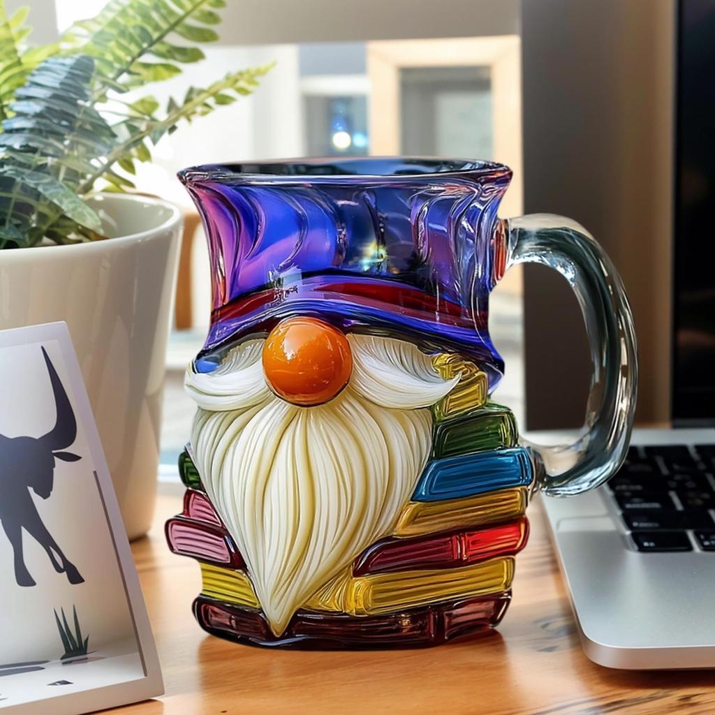 Coffee Cup 3D Gnome Book Hand-painted Ceramic Drinking Mug Fun Tea Cup for Family Friends Beverages Birthdays Home Indoor Travel