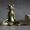 Vintage Mässing Meditation Zen Buddhism Groda Staty Ornament Koppar Djurskulptur Hem Skrivbordsdekoration Te Husdjur Gåva