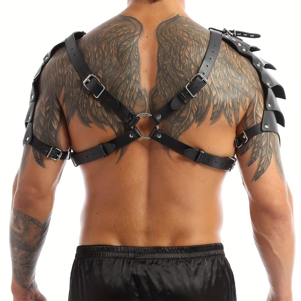 Gay Mens PU Leather Harness Double Shoulder Armors Buckles Sexual Body Chest Harness Belt for Adult Sex Cosplay Halloween Party
