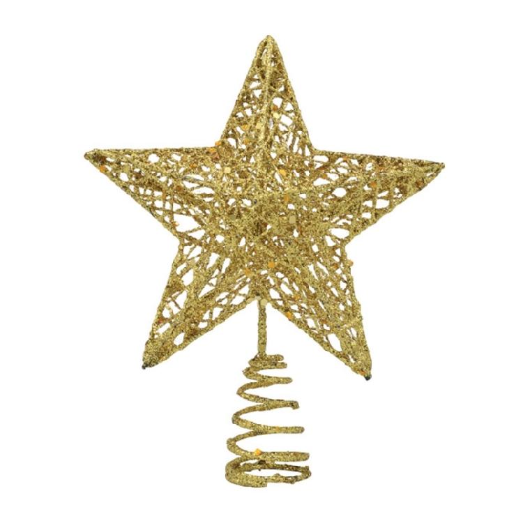Glimmering Star Christmas Top Decoration 27cm Sparkling Hollowed Metal Star Tree Top For Christmas Tree Ornament