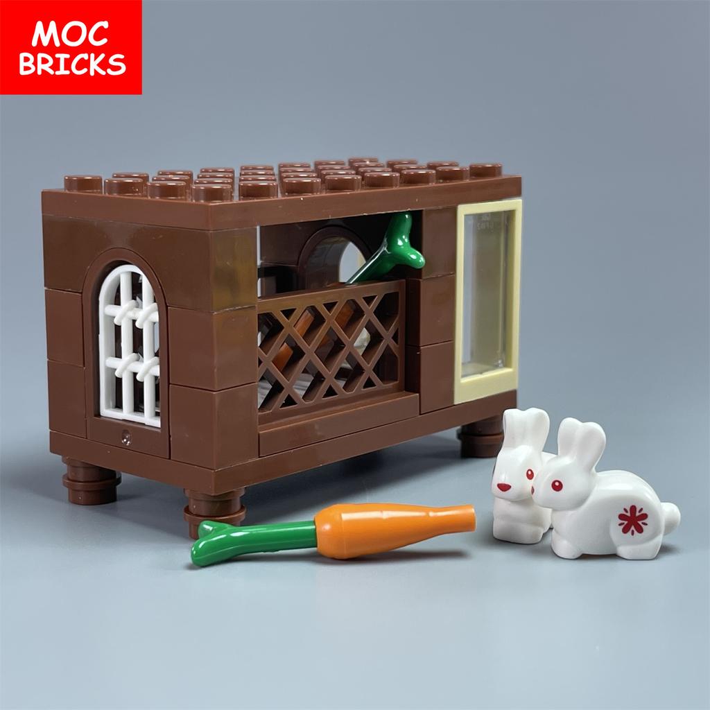 MOC Bausteine Tier Hase Kaninchen Bau 29685pb02 Bauernhaus Pinsel Stadt Modell Pädagogische Bausteine Geschenk für Kinder
