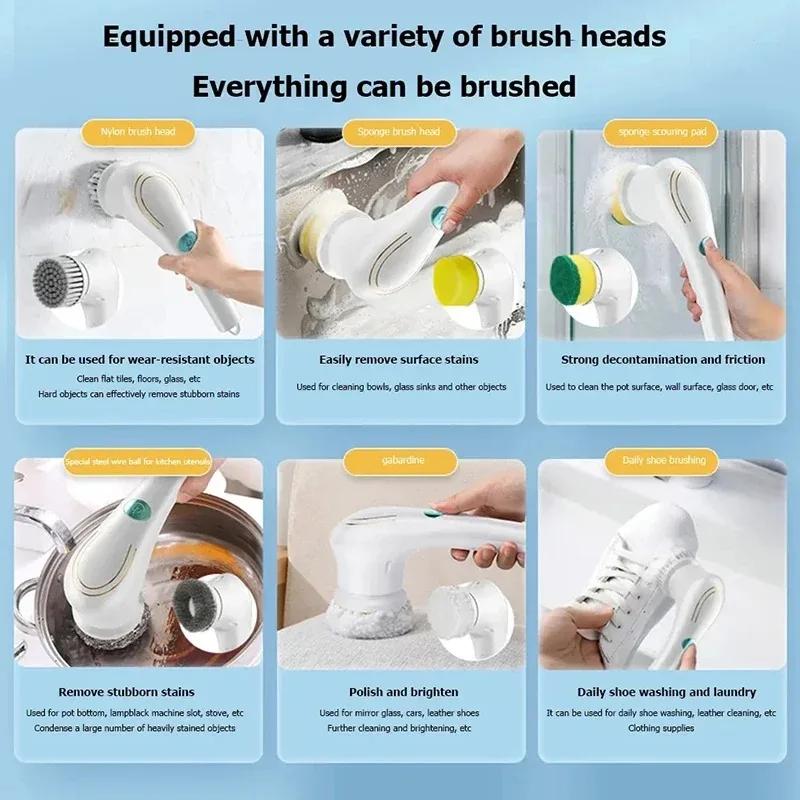 Kitchen Cleaning Tools Dish Soap Bathroom Supplies Brush Multifunction Five-in-one USB Charging Useful Things Home Scrub Gadgets
