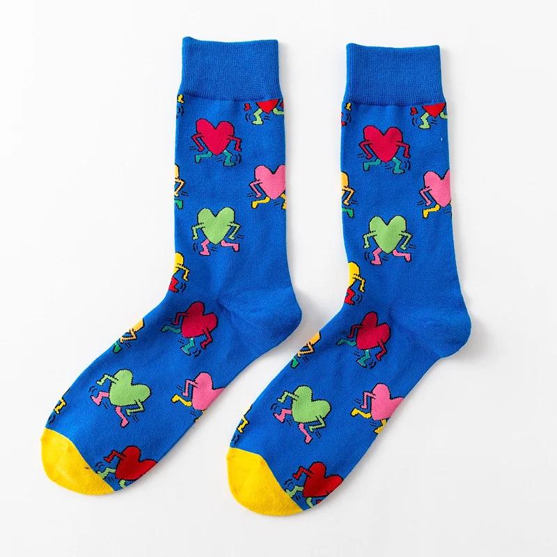 1Pair 35-44 Men Casual Cotton Sock Harajuku Cartoon Flamingo Loving Heart Cute Funny Character Japanese Socks