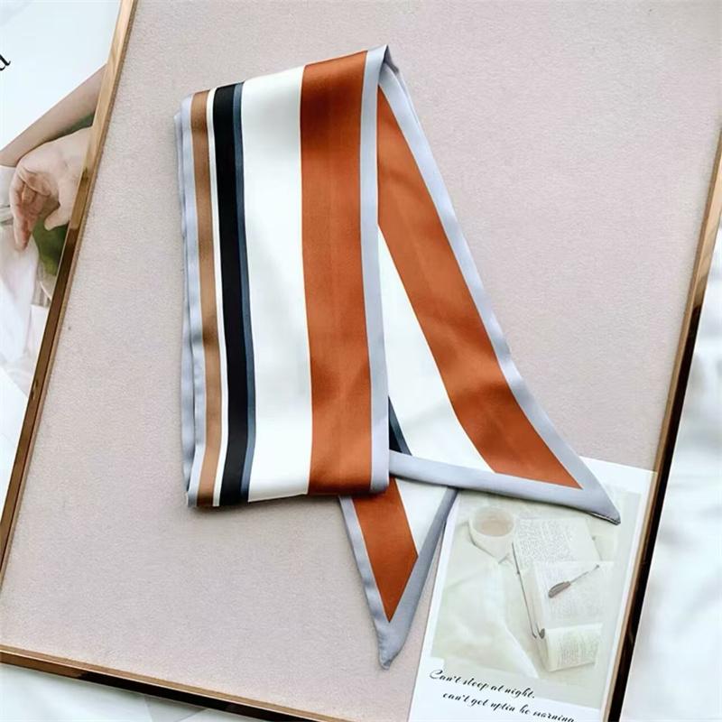 Fashion Blue Print Silk Scarf Women Soft Satin Horse Hairband Bevel Neckerchief Office Hijab Headband Foulard Bag Ribbons Gift