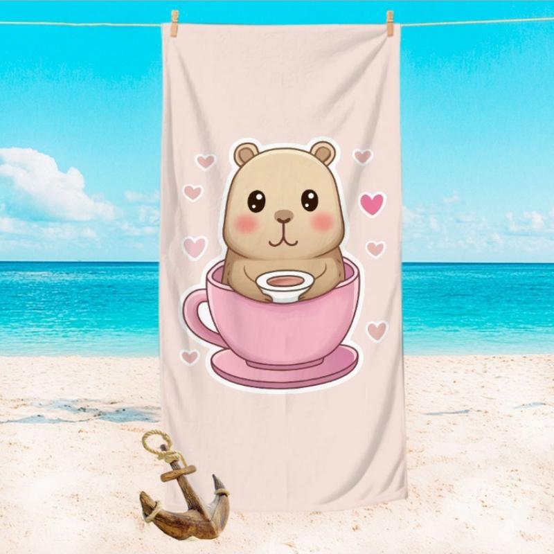 

1pc Suige Home Cute Capybara Print Oversized Microfiber Beach Towel with Storage Bag - Quick-Dry, Ultra-Soft & Lightweight for W30*H60(CM)