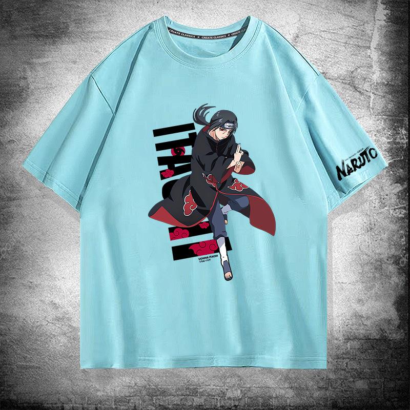 Naruto surrounding ferret god anime print cotton short-sleeved T-shirt men's summer loose shoulder half-sleeved top