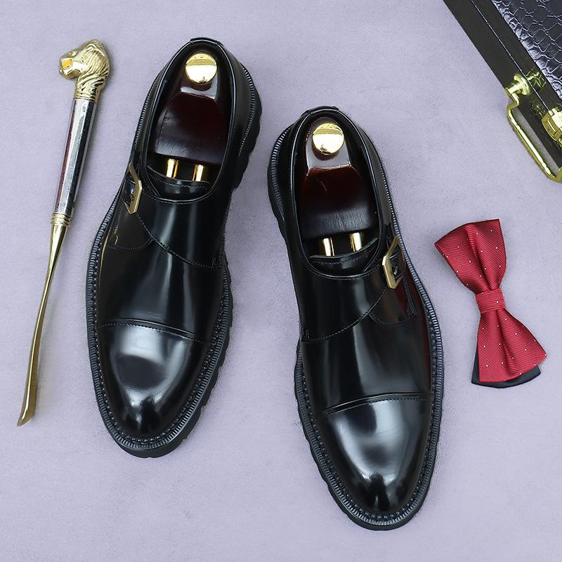 Thick-soled Heightening Leather Shoes Men's Business Dress Cowhide Inner Leather Buckle Light Feet