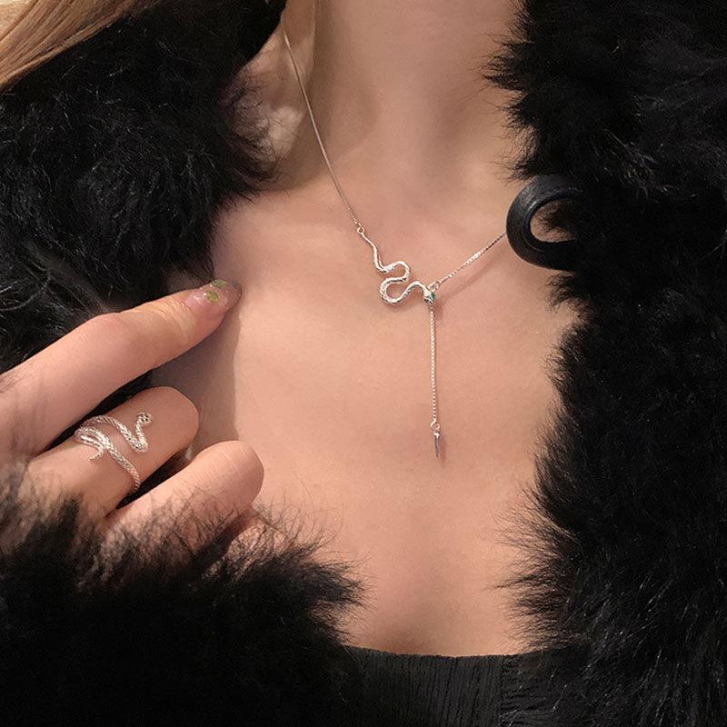 Simple Design Sense Snake Fringed Necklace Female Niche Personality Unique Exquisite Fashion Versatile Neck Chain Sweater Chain