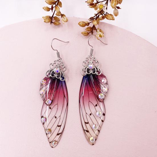 Women Earrings Butterfly Wing Gradient Color Rhinestone Ear Hook Jewelry