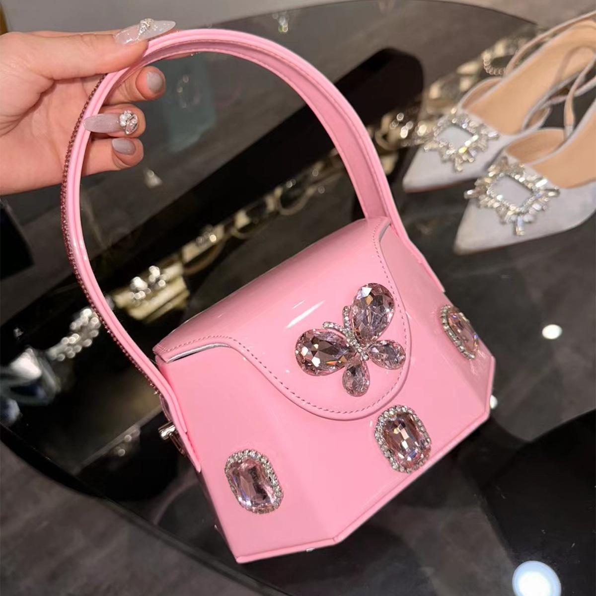 

Женская сумочка с блестящими бриллиантами, дизайнерский кошелек, лакированная кожа, сумка цвета макарон розовый